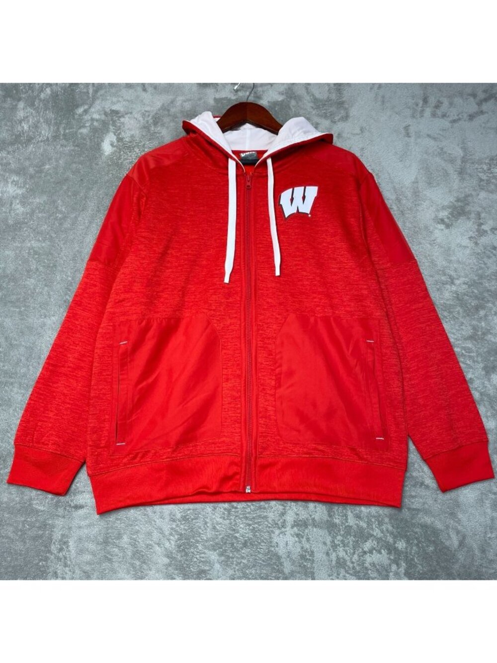 Wisconsin Men's L Badgers Red Full-Zip Hoodie Jacket CSA Polyester d1740
